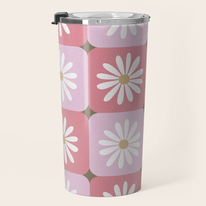 Checkered Daisies - Blush & Gold Travel Mug Gallery Image 3