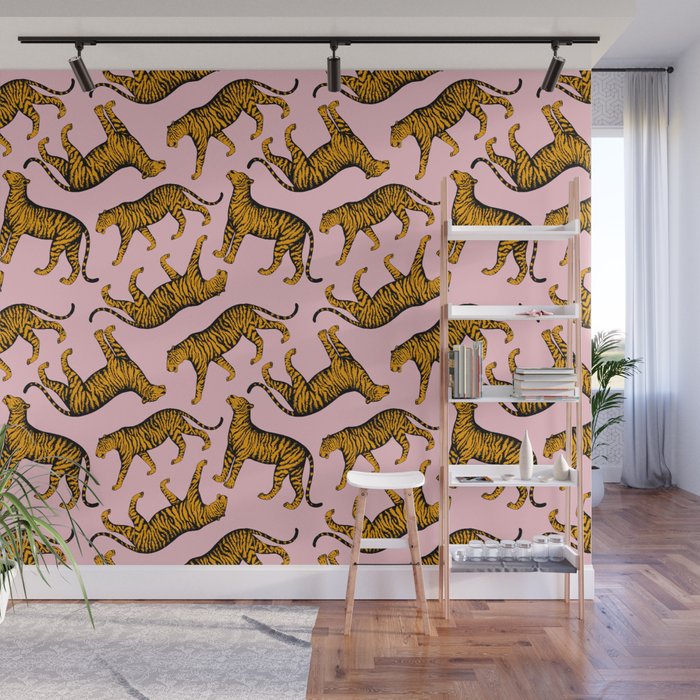 Tigers (Pink and Marigold) Wall Mural Gallery Image 1