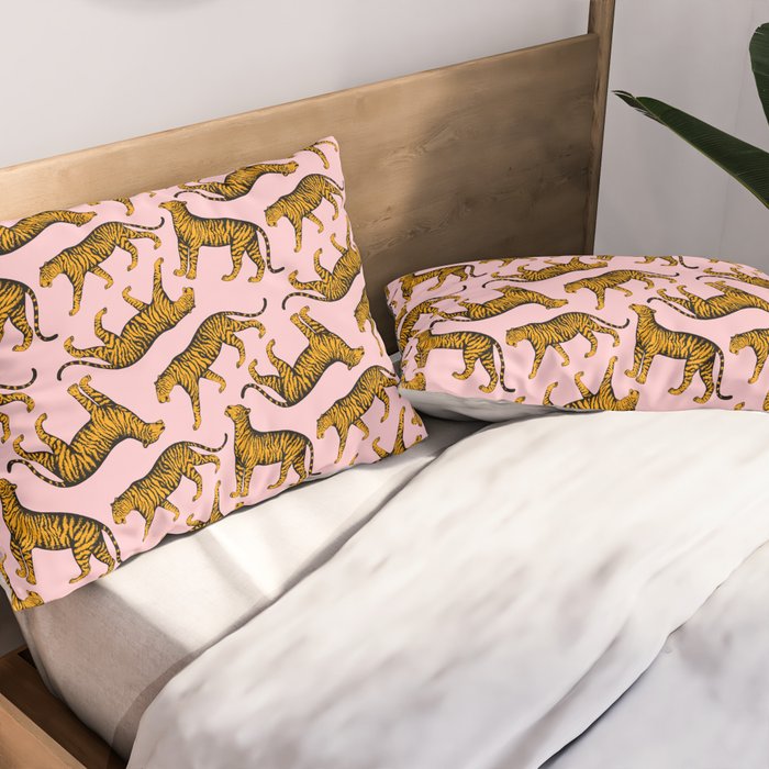 Tigers (Pink and Marigold) Pillow Sham Gallery Image 2