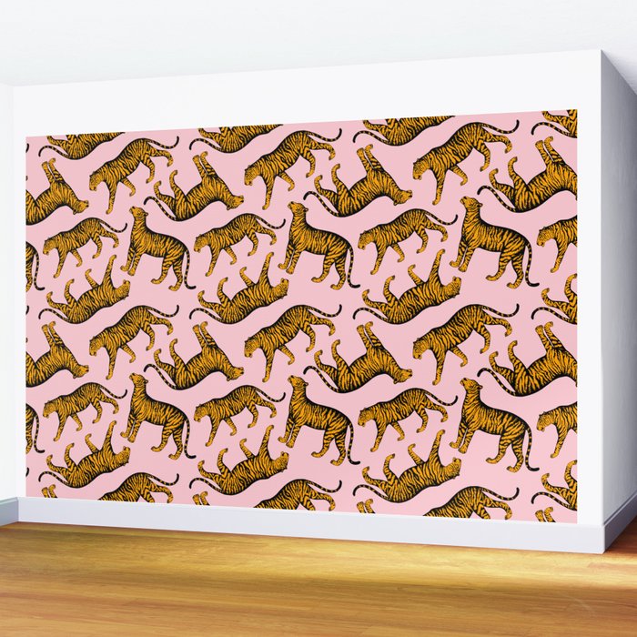 Tigers (Pink and Marigold) Wall Mural Gallery Image 2
