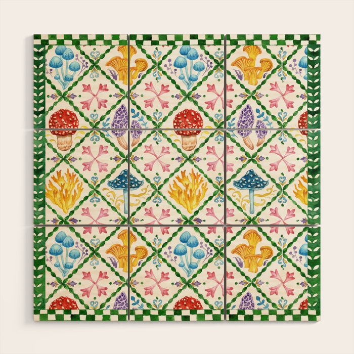 Decorative mushrooms pattern Wood Wall Art Gallery Image 1