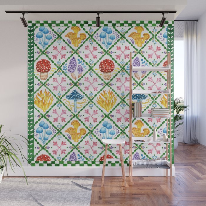 Decorative mushrooms pattern Wall Mural Gallery Image 1