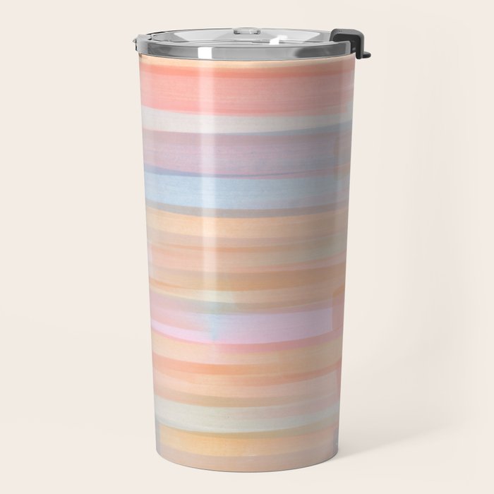 Abstract Watercolor Waves in Peach Sunrise Travel Mug Gallery Image 2