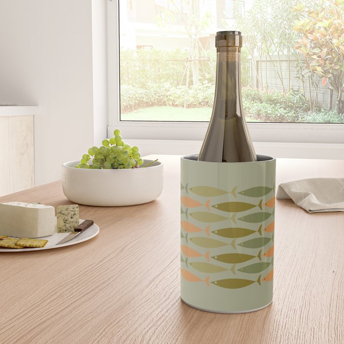 Fish Stripe 8 Mid Century Modern Minimal Pattern in Vintage Olive Green and Cantaloupe Orange Wine Chiller Gallery Image 4