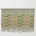 Fish Stripe 8 Mid Century Modern Minimal Pattern in Vintage Olive Green and Cantaloupe Orange Wall Hanging Gallery Image 1