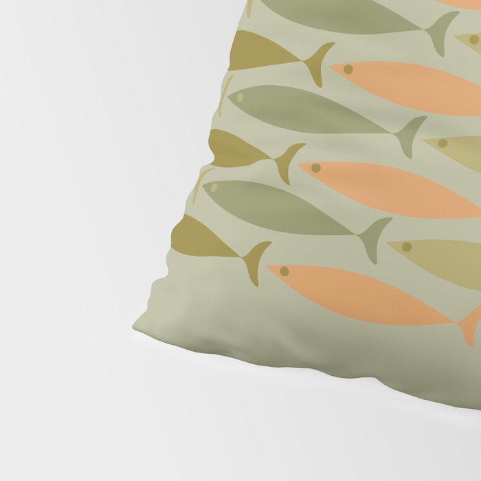 Fish Stripe 8 Mid Century Modern Minimal Pattern in Vintage Olive Green and Cantaloupe Orange Pillow Sham Gallery Image 4