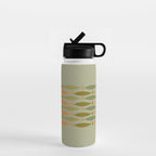 Fish Stripe 8 Mid Century Modern Minimal Pattern in Vintage Olive Green and Cantaloupe Orange Water Bottle Gallery Image 1