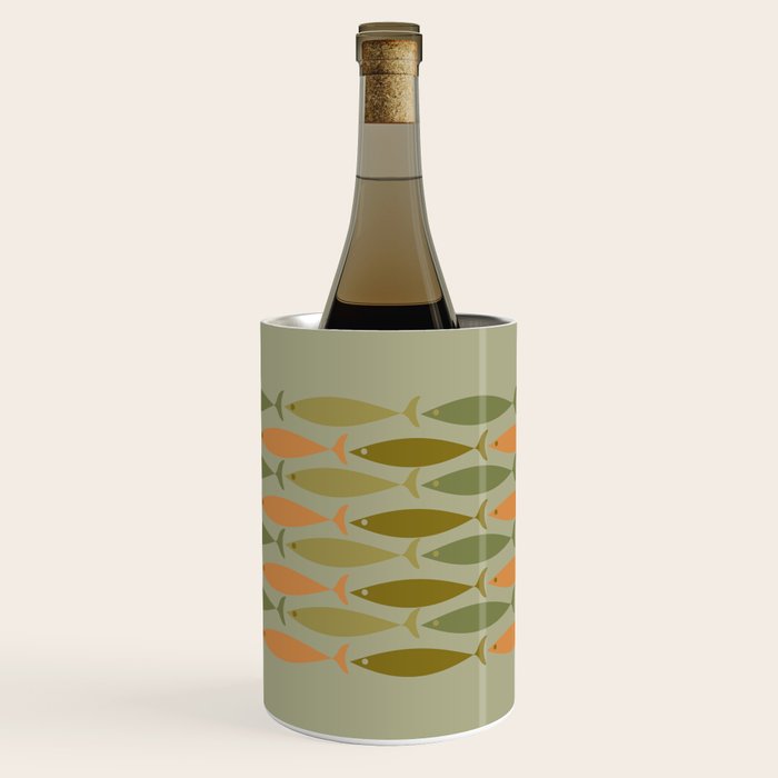 Fish Stripe 8 Mid Century Modern Minimal Pattern in Vintage Olive Green and Cantaloupe Orange Wine Chiller Gallery Image 1