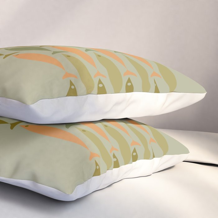 Fish Stripe 8 Mid Century Modern Minimal Pattern in Vintage Olive Green and Cantaloupe Orange Pillow Sham Gallery Image 3