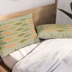Fish Stripe 8 Mid Century Modern Minimal Pattern in Vintage Olive Green and Cantaloupe Orange Pillow Sham Gallery Image 2