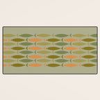 Fish Stripe 8 Mid Century Modern Minimal Pattern in Vintage Olive Green and Cantaloupe Orange Desk Mat Gallery Image 3