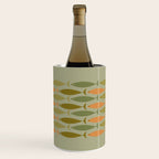 Fish Stripe 8 Mid Century Modern Minimal Pattern in Vintage Olive Green and Cantaloupe Orange Wine Chiller Gallery Image 2