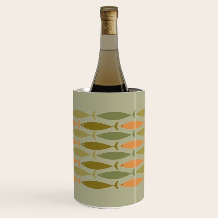 Fish Stripe 8 Mid Century Modern Minimal Pattern in Vintage Olive Green and Cantaloupe Orange Wine Chiller Gallery Image 2