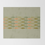 Fish Stripe 8 Mid Century Modern Minimal Pattern in Vintage Olive Green and Cantaloupe Orange Throw Blanket Gallery Image 2