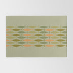 Fish Stripe 8 Mid Century Modern Minimal Pattern in Vintage Olive Green and Cantaloupe Orange Rug Gallery Image 2