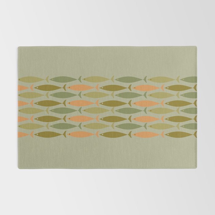 Fish Stripe 8 Mid Century Modern Minimal Pattern in Vintage Olive Green and Cantaloupe Orange Rug Gallery Image 2