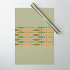 Fish Stripe 8 Mid Century Modern Minimal Pattern in Vintage Olive Green and Cantaloupe Orange Wrapping Paper Gallery Image 1