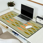 Fish Stripe 8 Mid Century Modern Minimal Pattern in Vintage Olive Green and Cantaloupe Orange Desk Mat Gallery Image 2