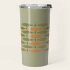 Fish Stripe 8 Mid Century Modern Minimal Pattern in Vintage Olive Green and Cantaloupe Orange Travel Mug Gallery Image 2