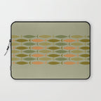 Fish Stripe 8 Mid Century Modern Minimal Pattern in Vintage Olive Green and Cantaloupe Orange Laptop Sleeve Gallery Image 1