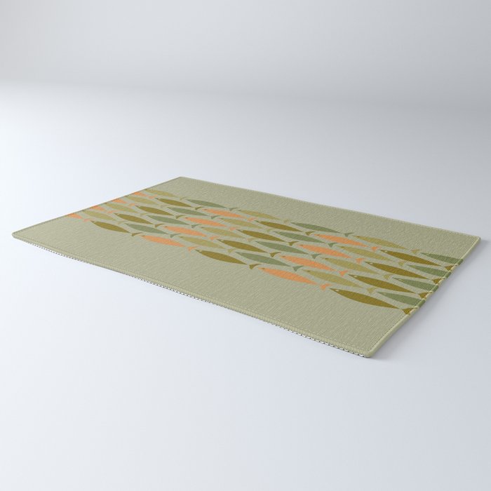 Fish Stripe 8 Mid Century Modern Minimal Pattern in Vintage Olive Green and Cantaloupe Orange Rug Gallery Image 3