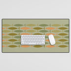 Fish Stripe 8 Mid Century Modern Minimal Pattern in Vintage Olive Green and Cantaloupe Orange Desk Mat Gallery Image 1