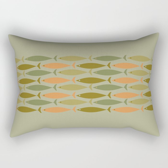 Fish Stripe 8 Mid Century Modern Minimal Pattern in Vintage Olive Green and Cantaloupe Orange Rectangular Pillow Gallery Image 2