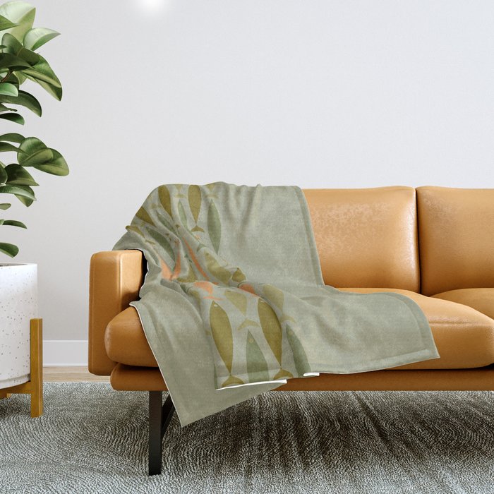 Fish Stripe 8 Mid Century Modern Minimal Pattern in Vintage Olive Green and Cantaloupe Orange Throw Blanket Gallery Image 1