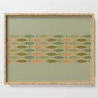 Fish Stripe 8 Mid Century Modern Minimal Pattern in Vintage Olive Green and Cantaloupe Orange Serving Tray Gallery Image 1