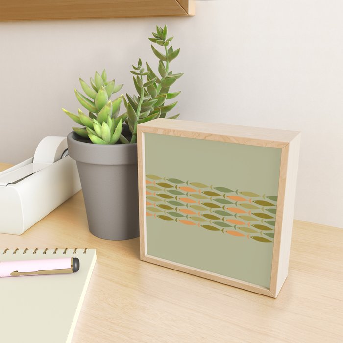 Fish Stripe 8 Mid Century Modern Minimal Pattern in Vintage Olive Green and Cantaloupe Orange Mini Art Print Gallery Image 2