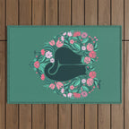 I Heart Cats and Flowers (in Green) Outdoor Rug Gallery Image 1