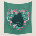 I Heart Cats and Flowers (in Green) Wall Tapestry Gallery Image 4
