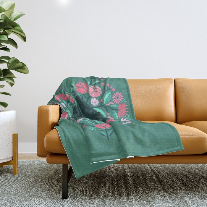 I Heart Cats and Flowers (in Green) Throw Blanket Gallery Image 1