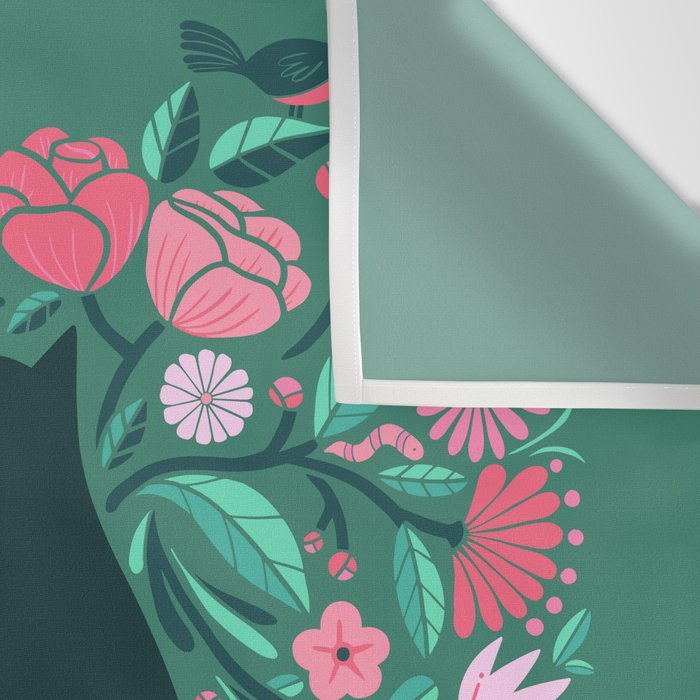 I Heart Cats and Flowers (in Green) Wall Tapestry Gallery Image 3