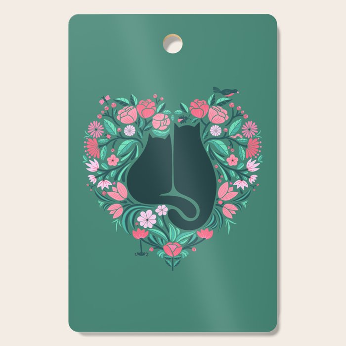 I Heart Cats and Flowers (in Green) Cutting Board Gallery Image 1