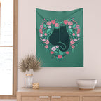 I Heart Cats and Flowers (in Green) Wall Tapestry Gallery Image 2