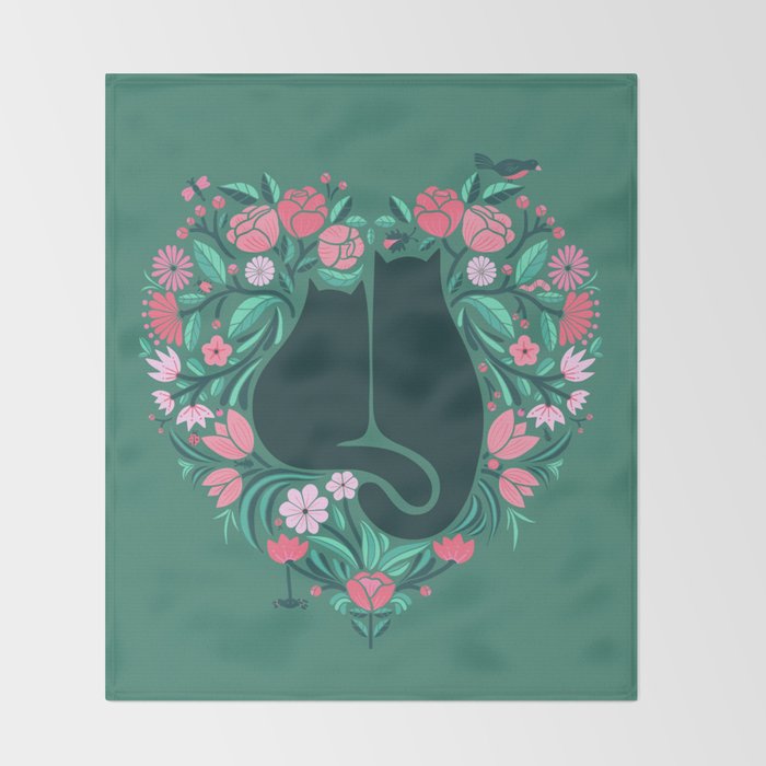 I Heart Cats and Flowers (in Green) Throw Blanket Gallery Image 2