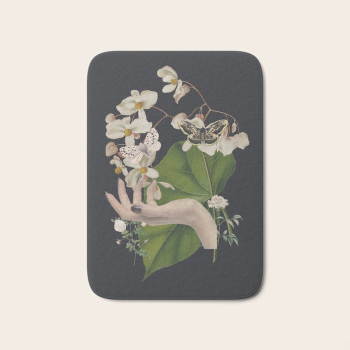 Minimal Collage/ Hand, Plants and Butterflies 6 Bath Mat Gallery Image 1