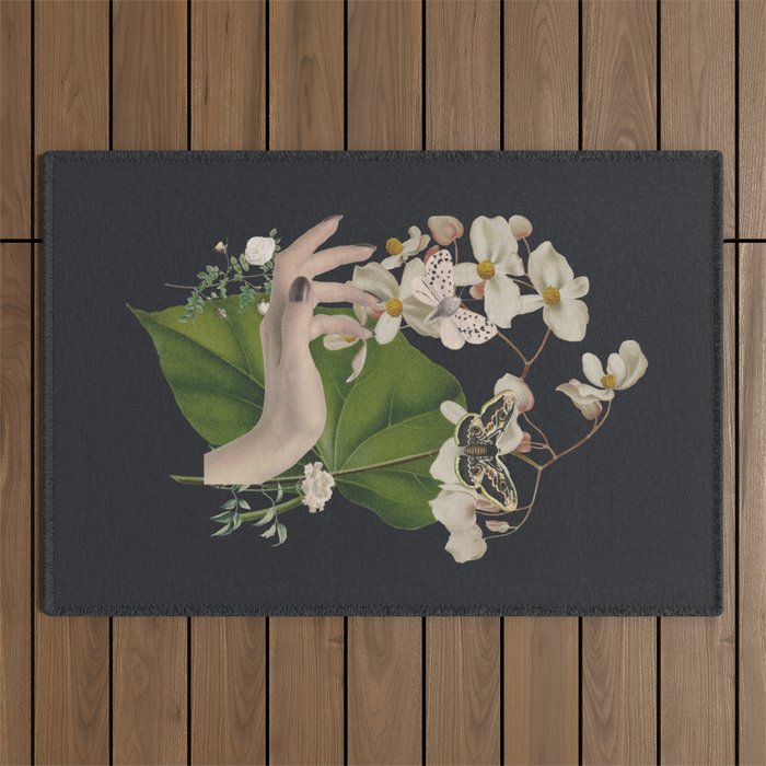 Minimal Collage/ Hand, Plants and Butterflies 6 Outdoor Rug Gallery Image 1