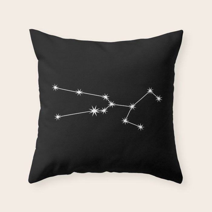 Taurus Zodiac Star Constellation Line Art Black Throw Pillow Gallery Image 1