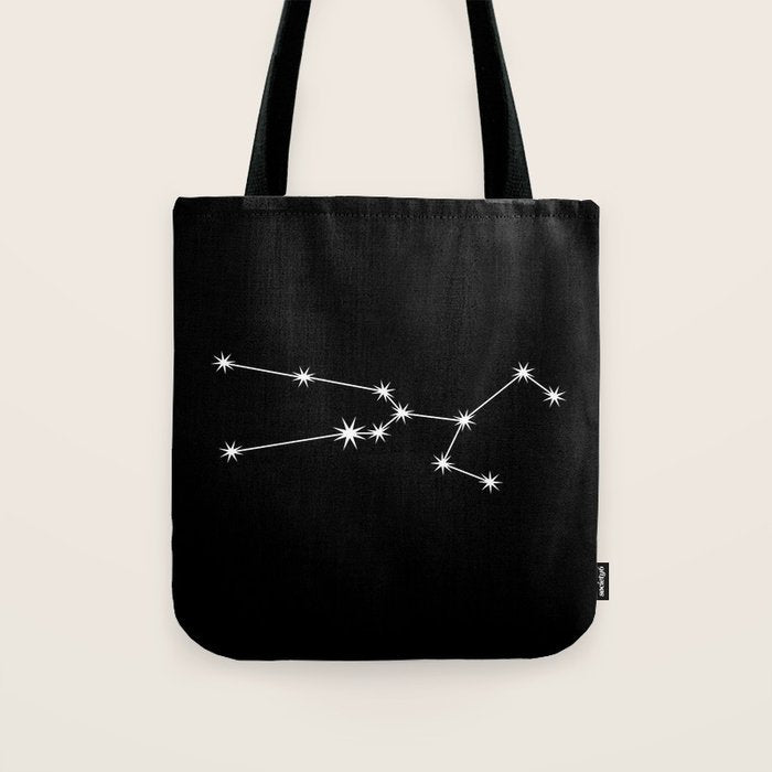 Taurus Zodiac Star Constellation Line Art Black Tote Bag Gallery Image 1