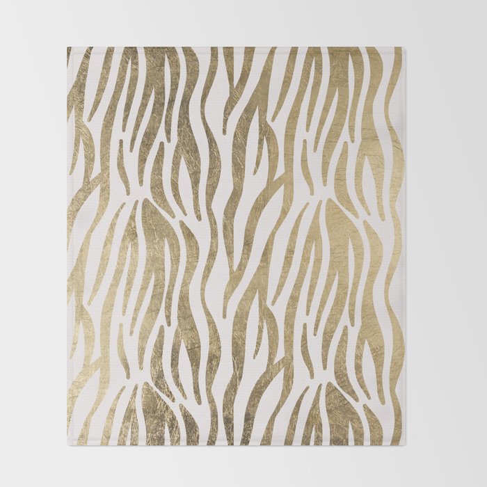 Chic faux gold white modern zebra animal print pattern Throw Blanket Gallery Image 2