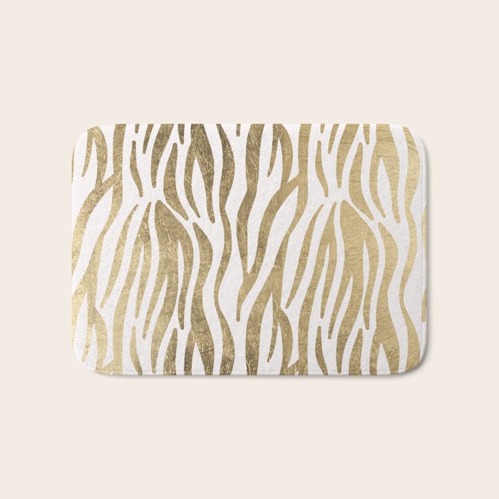 Chic faux gold white modern zebra animal print pattern Bath Mat Gallery Image 1