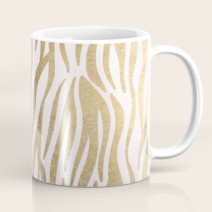 Chic faux gold white modern zebra animal print pattern Coffee Mug Gallery Image 1
