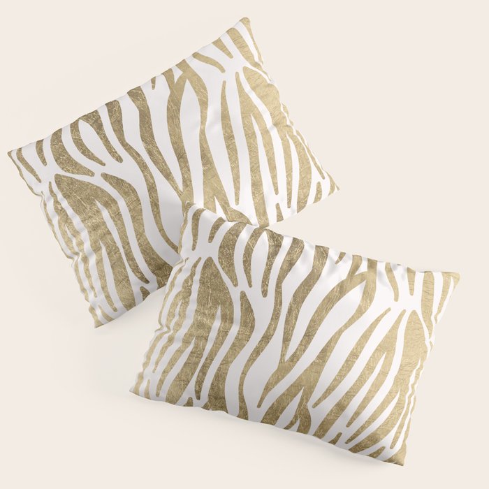 Chic faux gold white modern zebra animal print pattern Pillow Sham Gallery Image 3