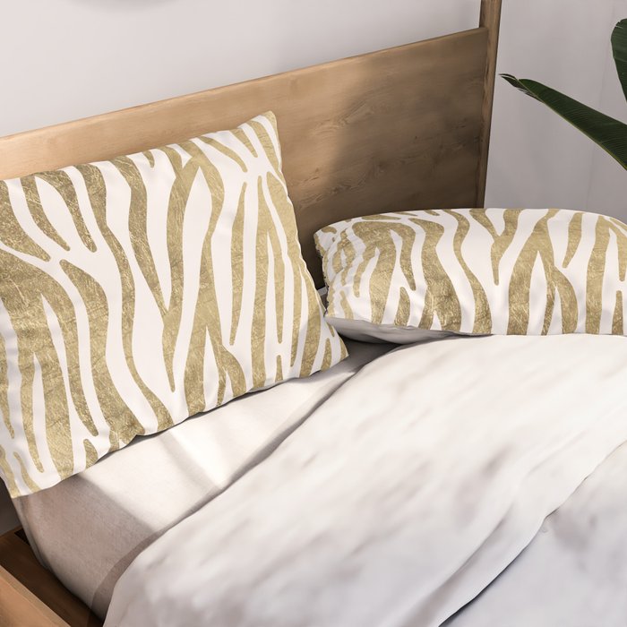 Chic faux gold white modern zebra animal print pattern Pillow Sham Gallery Image 2