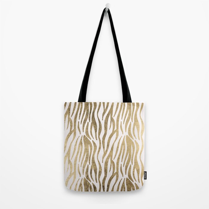 Chic faux gold white modern zebra animal print pattern Tote Bag Gallery Image 2