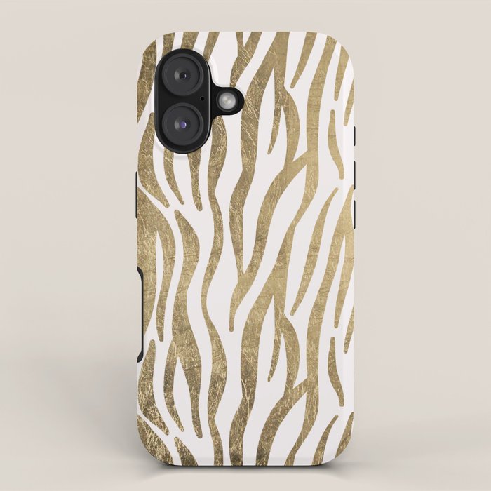Chic faux gold white modern zebra animal print pattern iPhone Case Gallery Image 1