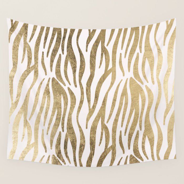 Chic faux gold white modern zebra animal print pattern Wall Tapestry Gallery Image 4