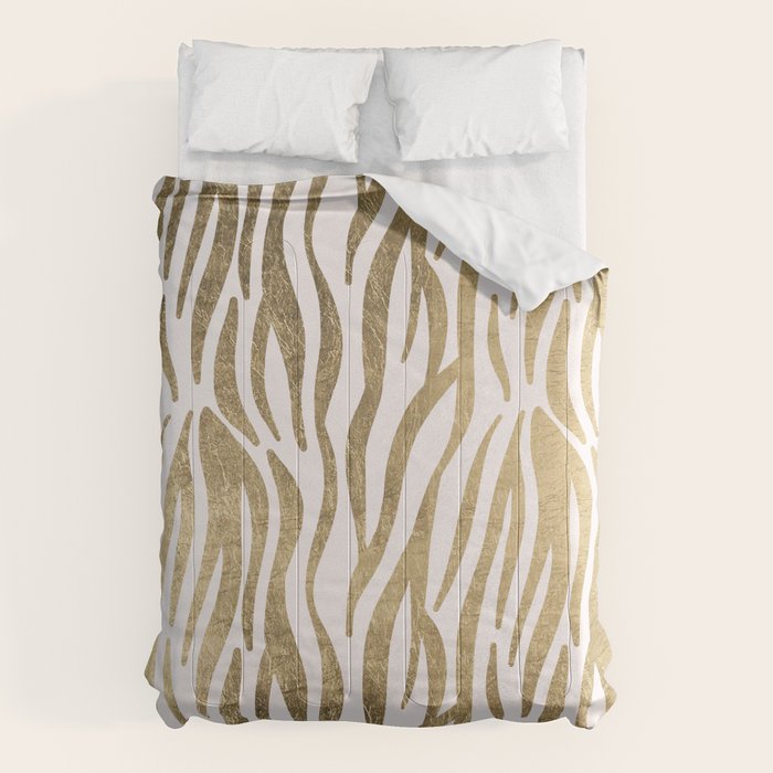 Chic faux gold white modern zebra animal print pattern Comforter Gallery Image 6
